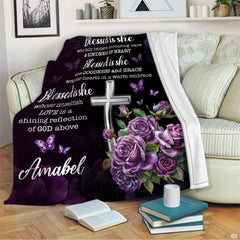 Custom Purple Floral Christian Cross Blanket, Machine Washable