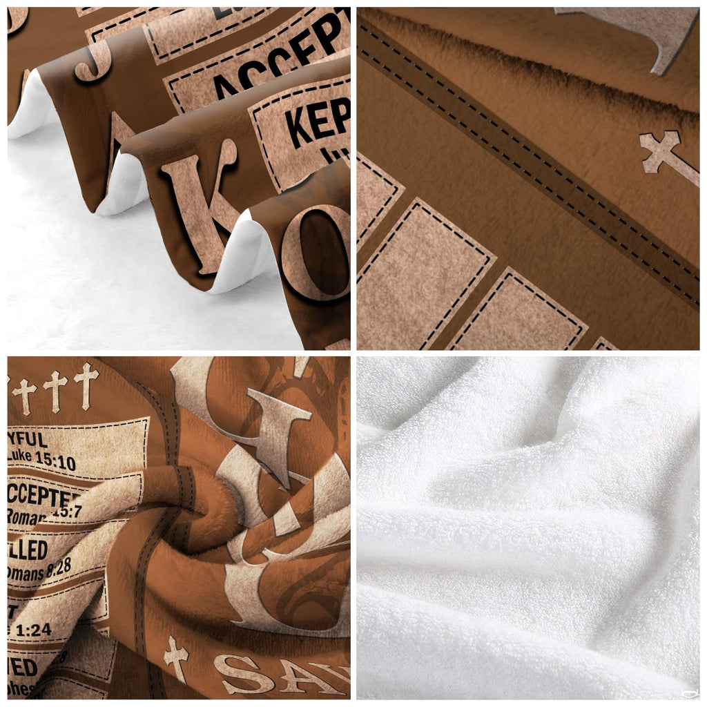 Bedroom lifestyle setting showing the religious faith blanket styled over a bed.