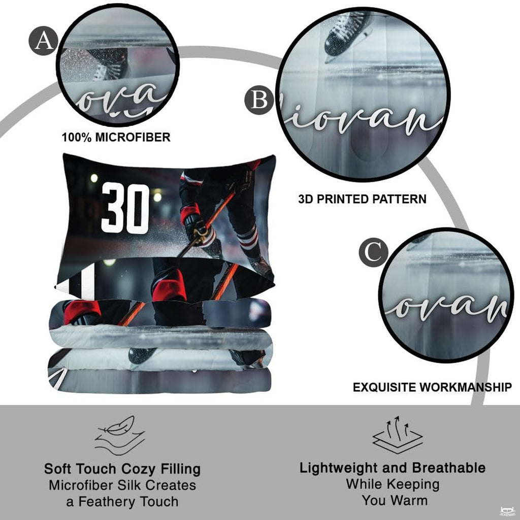 Corner fold view of ice hockey bedding highlighting sharp realistic arena print details