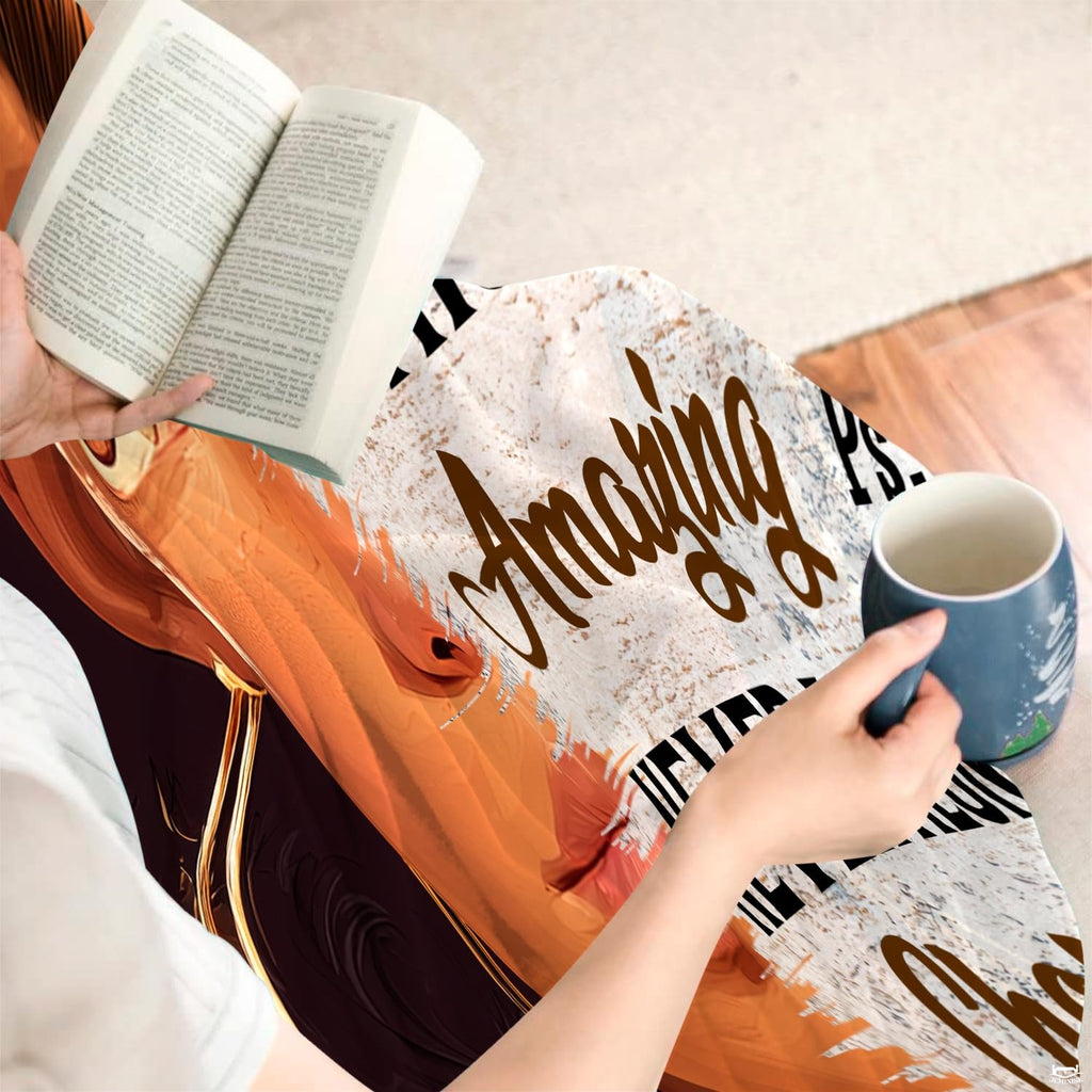Full flat overview of the faith affirmations woman portrait blanket.