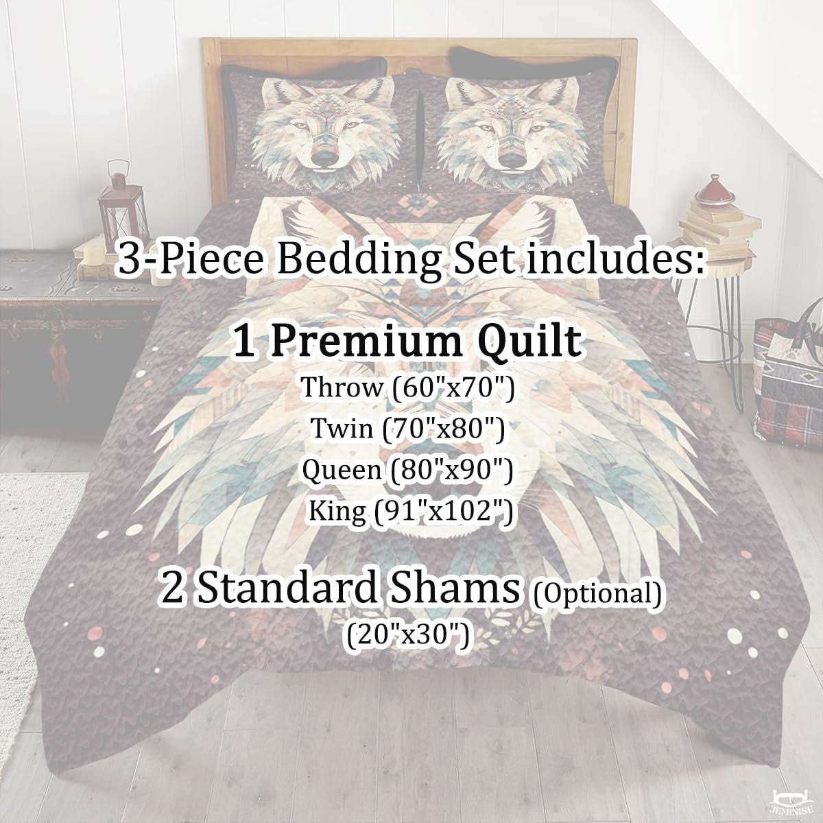 Custom Wildlife Wolf Head Close Up with Geometric Comforter