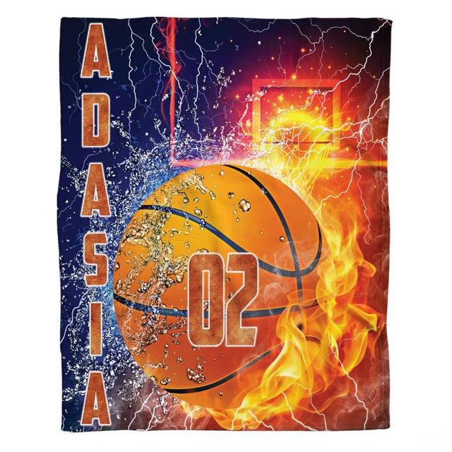 Personalized Basketball Fire and Water Splash Blanket with Name and Number
