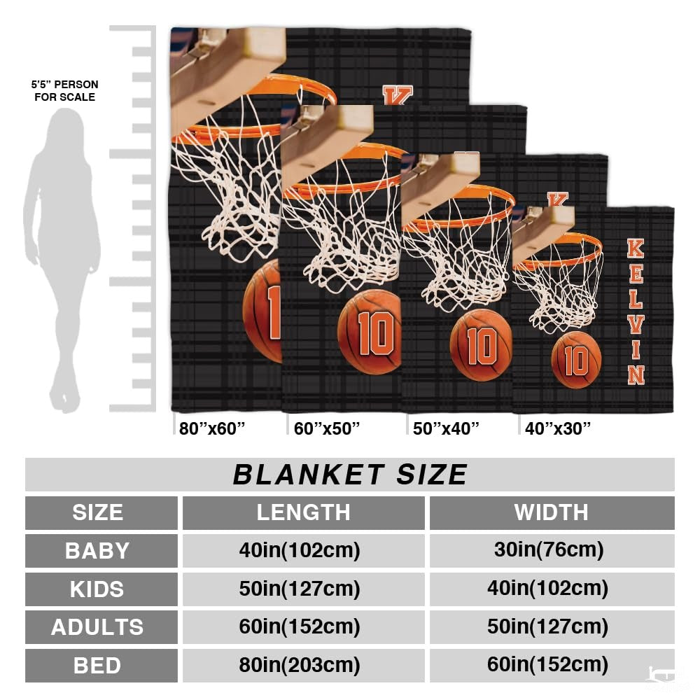 Personalized Basketball Ball Below Net Blanket with Name and Number