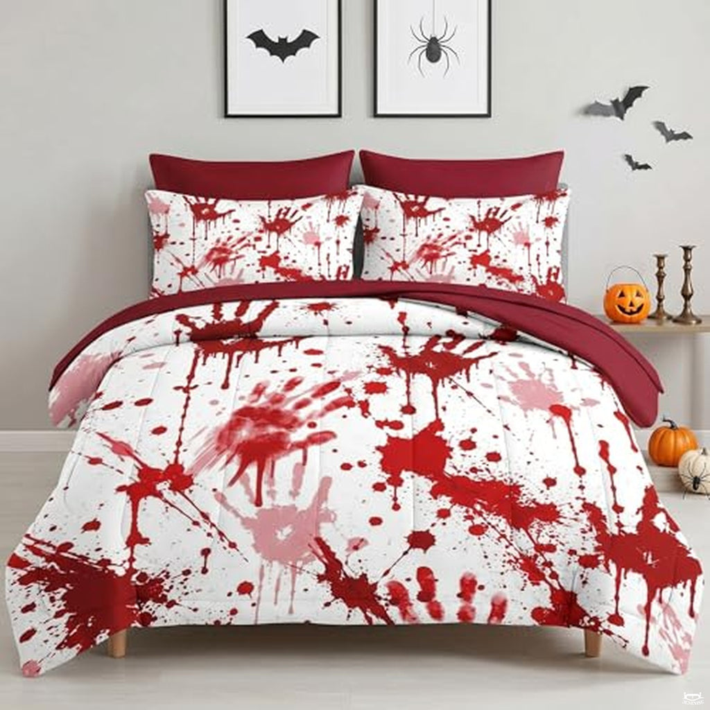 Pamnest Twin Halloween Comforter Set with Sheets, 5 Pieces Bloody Bedding