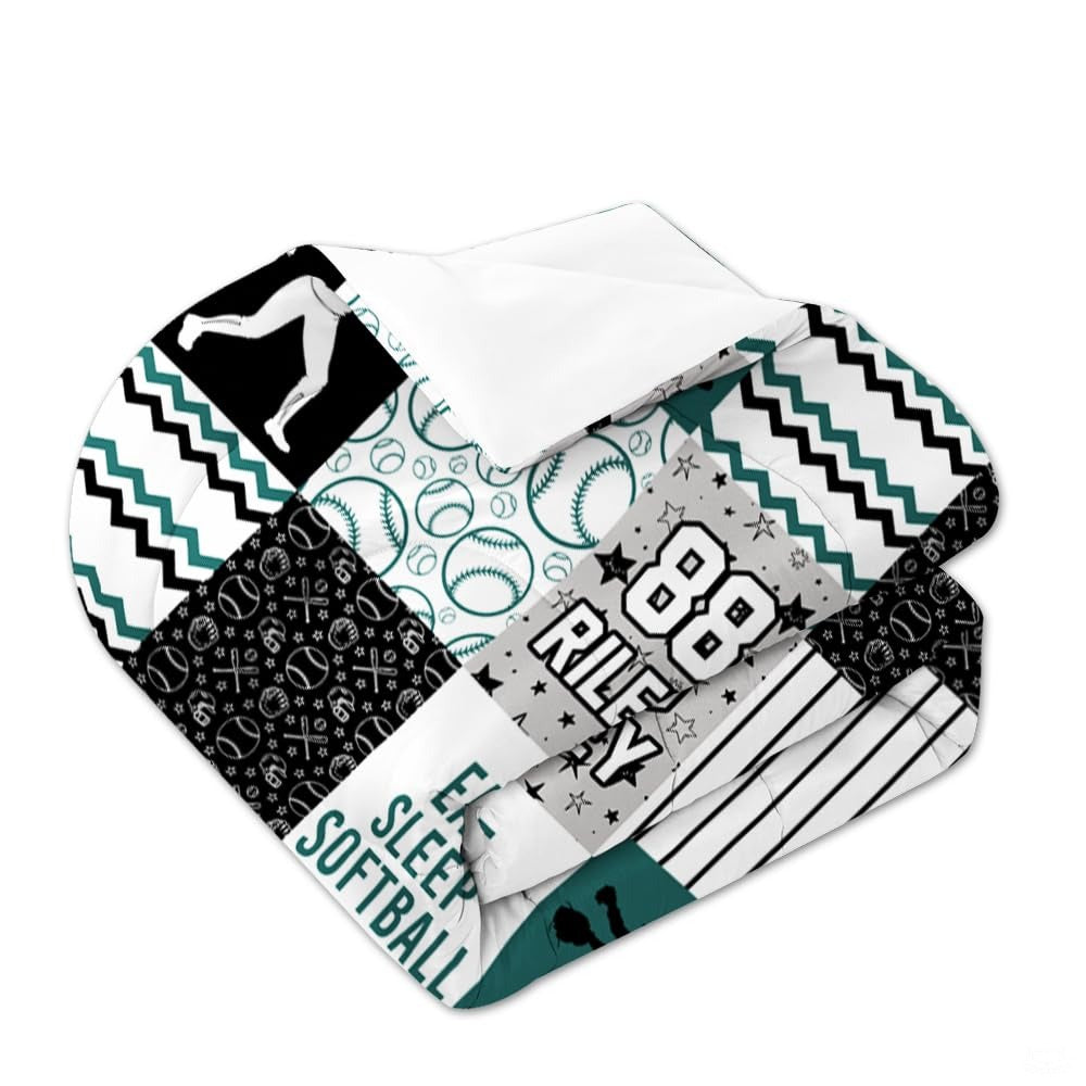 Bright Teal Yellow Softball Comforter Set – Premium Sports Theme Bedding for Girls, Teens & Women Who Love Softball, Offered in Twin, Queen, King Bed Sizes