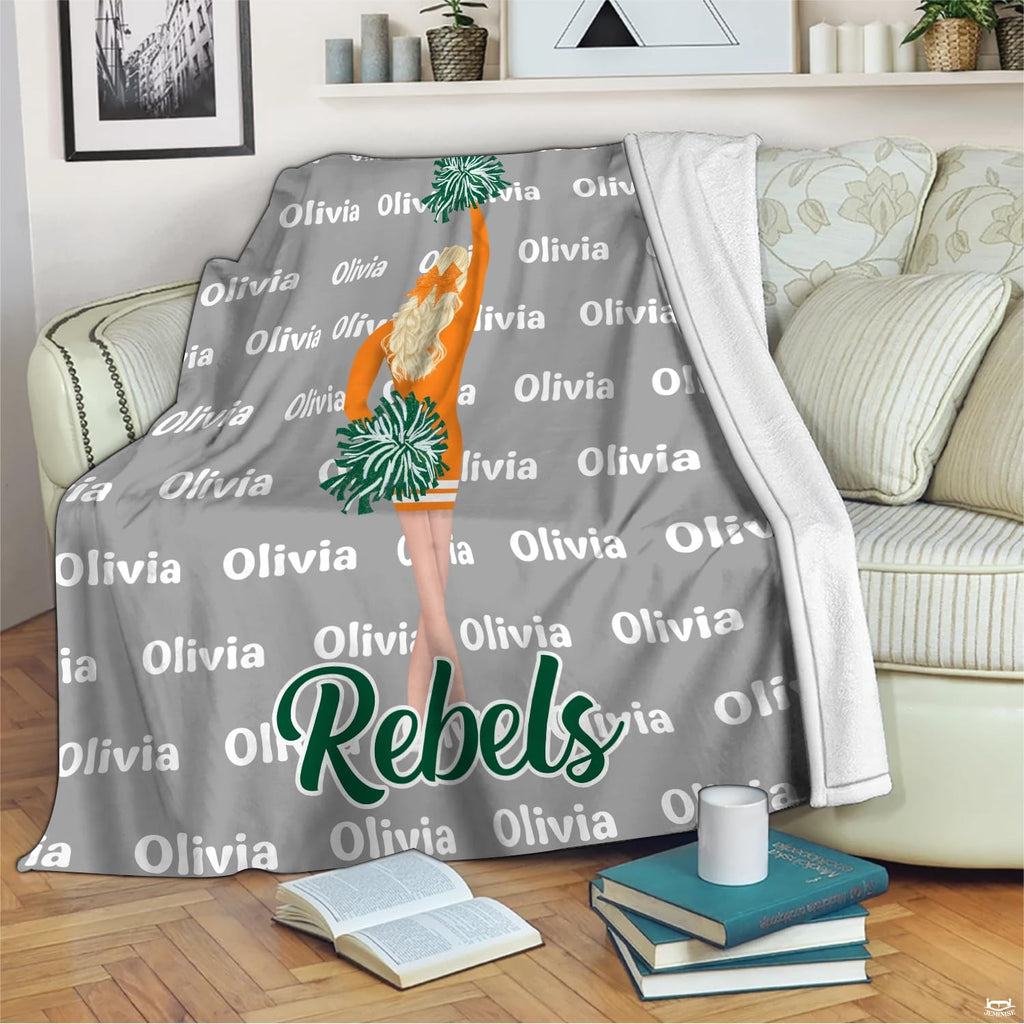 Full flat overview of the cheerleader pom poms team spirit blanket.