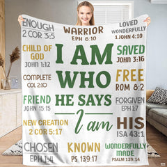 I Am Who He Says I Am Christian Scripture Blanket – Inspirational Bible Verse Faith Gift