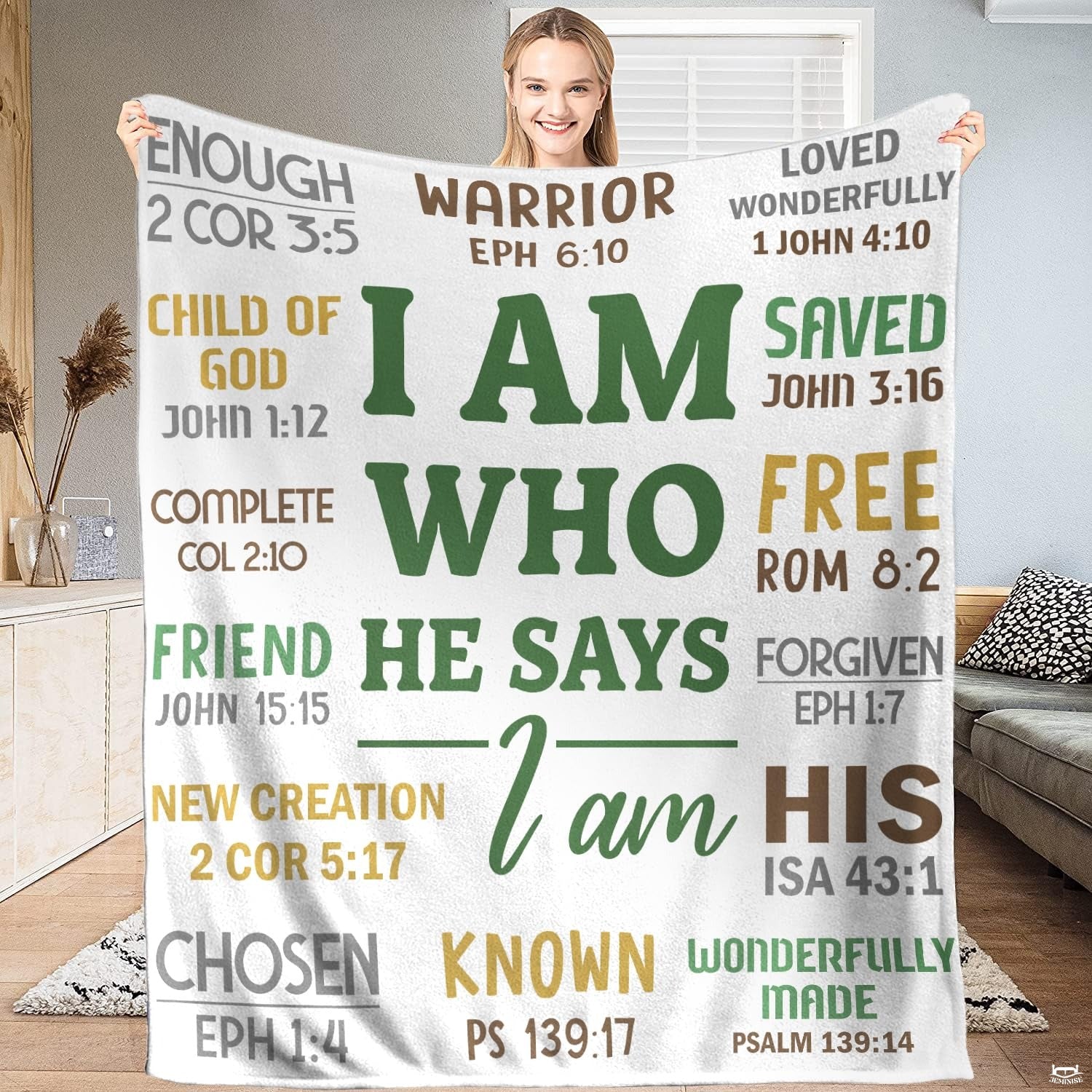 I Am Who He Says I Am Christian Scripture Blanket – Inspirational Bible Verse Faith Gift