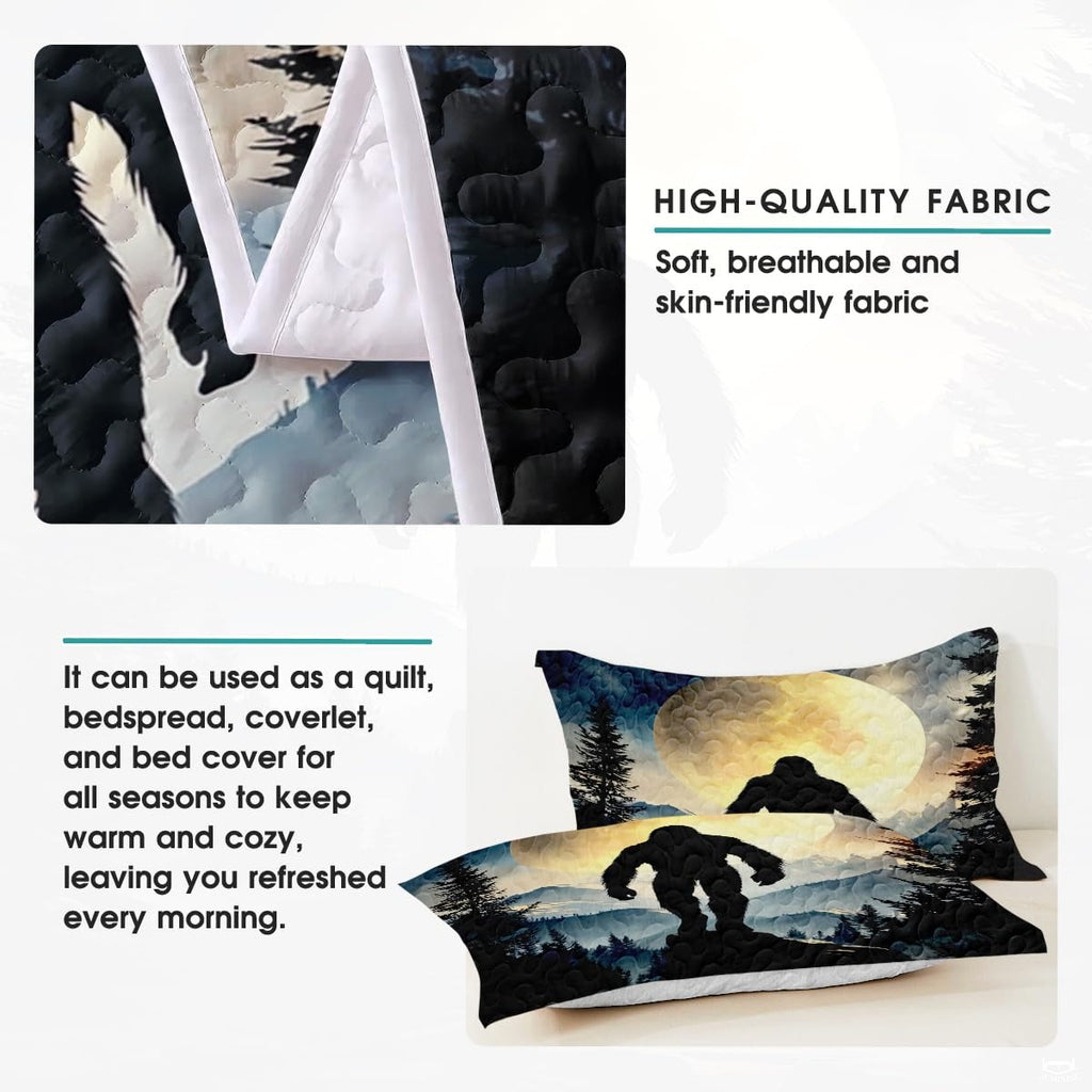 Personalized Bigfoot Moon Mountain Night Quilt Set, Machine Washable