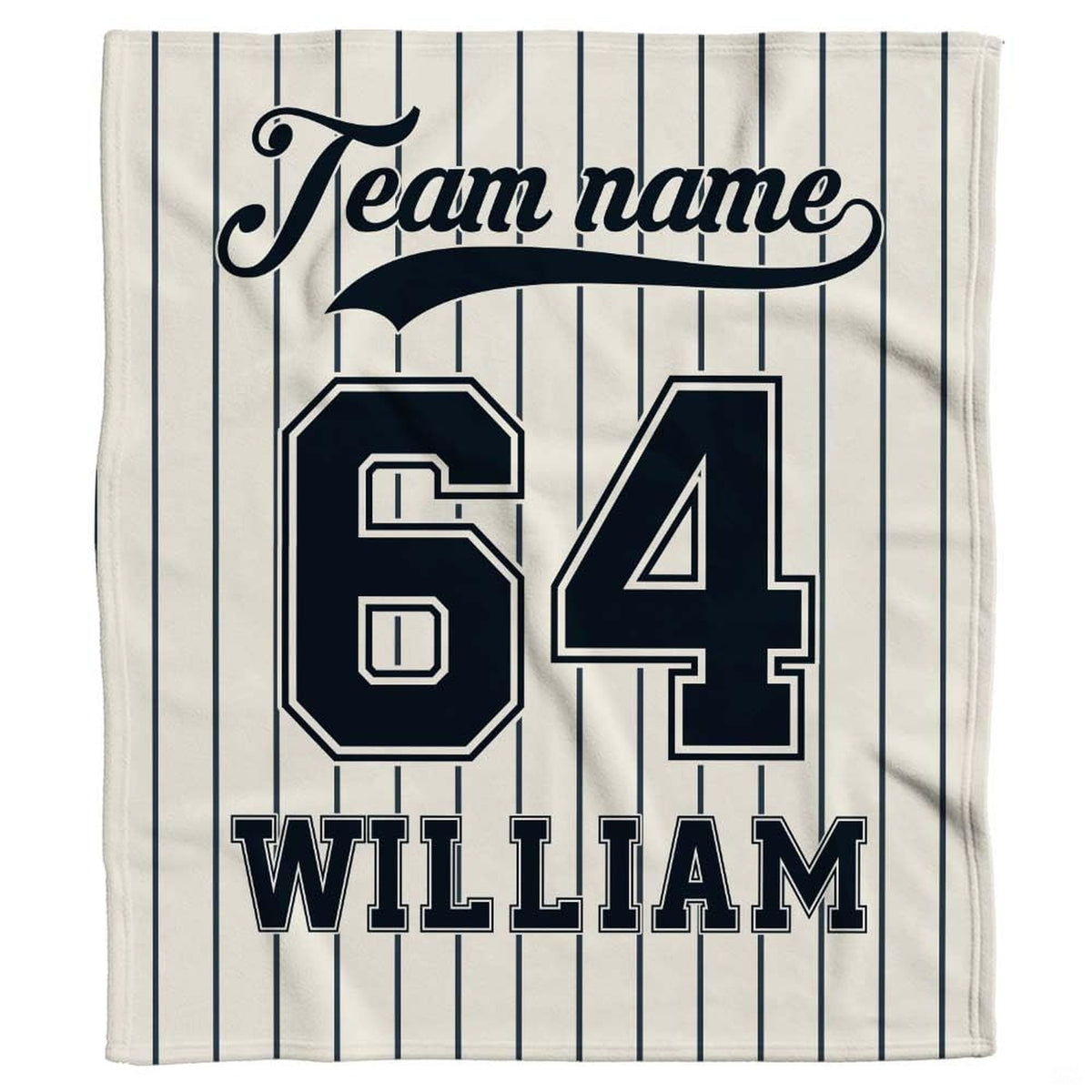 Classic baseball jersey aesthetic with navy pinstripes and bold athletic block numbers displayed on bed.