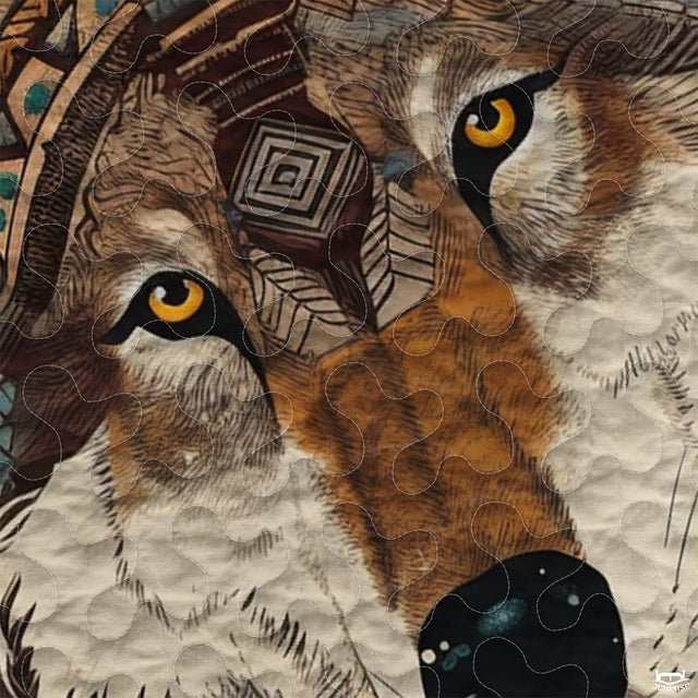 Custom Wolf Wearing Headdress Centered Close Up Comforter with Wolf Head