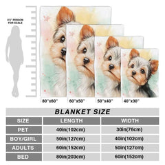Yorkshire bedding sheets visual display showcasing charming canine artwork in bedroom setting.