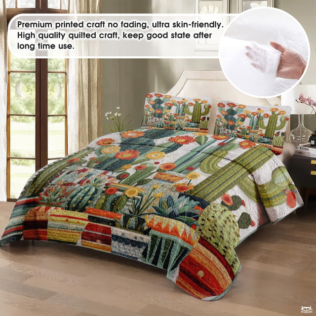 Personalized Flowering Cactus & Succulent Garden Quilt Set