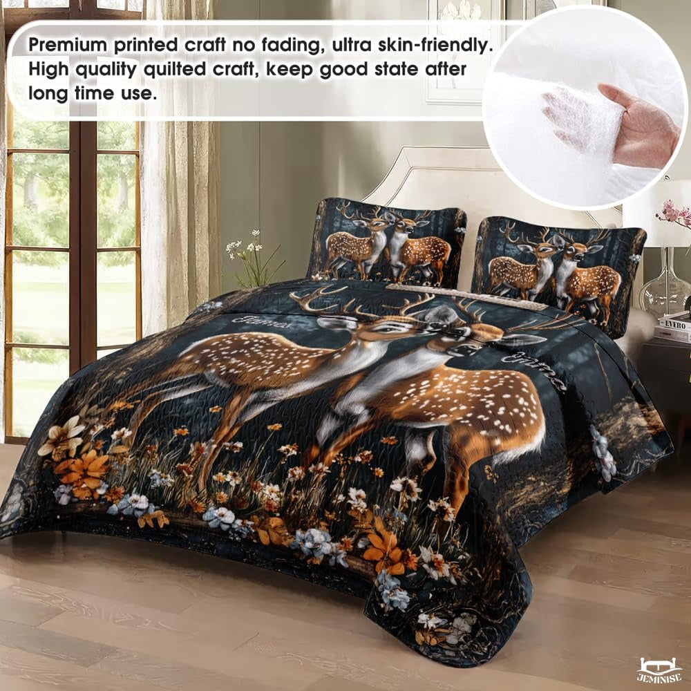 Personalized Wildlife and Romance Two Deer Standing in a Forest Comforter
