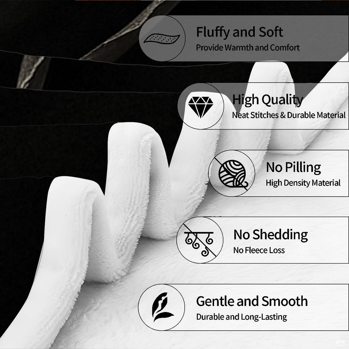 Comfort diagram illustrating plush fold textures and quality highlights of the throw.