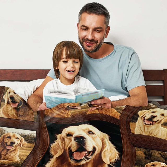 Golden Retriever photo collage with rustic wood frames and outdoor portraits, view 2.