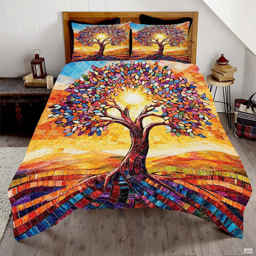 Personalized Mosaic Tree of Life Quilt Sets, Machine Wa - Mosaic Style