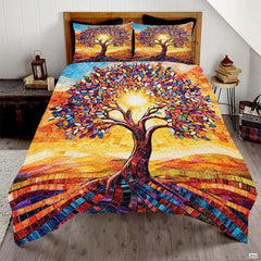 Personalized Mosaic Tree of Life Quilt Sets, Machine Wa - Mosaic Style