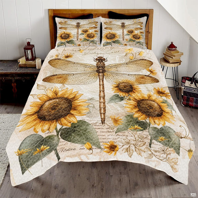 Dragonfly sunflower bedding in a bright bedroom
