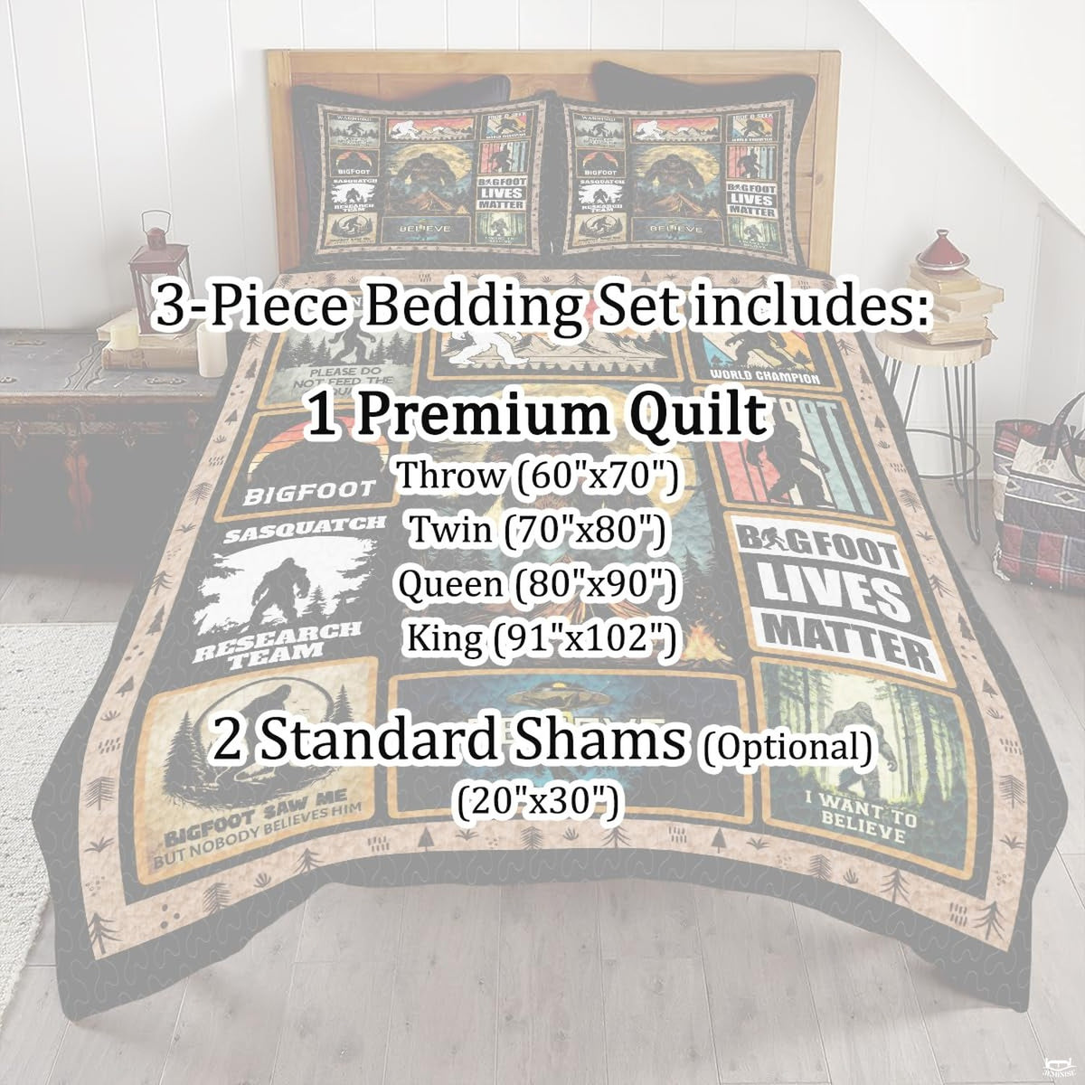 Top-down view of the adventurous wilderness folklore and woodland camping bedding set