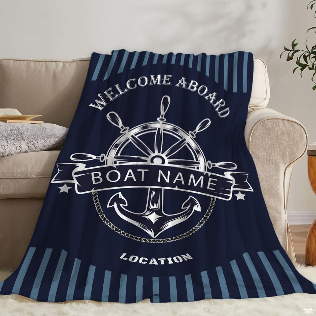 Nautical ship steering helm and anchor illustration on navy blue, view 2.