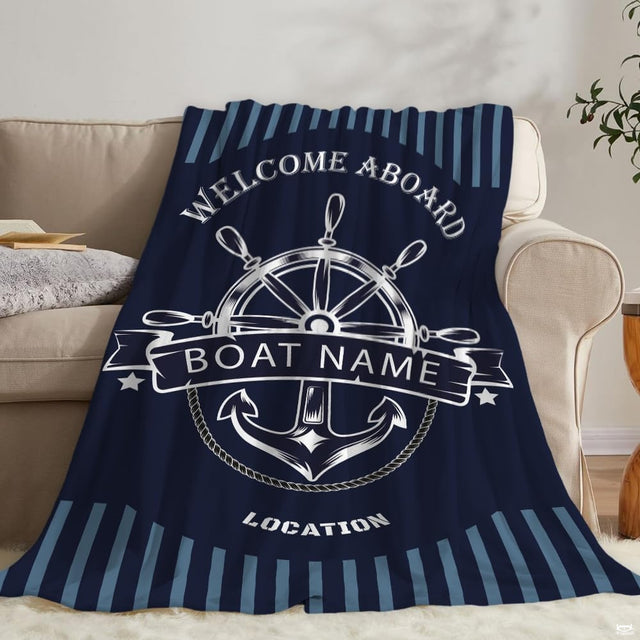 Nautical ship steering helm and anchor illustration on navy blue, view 2.