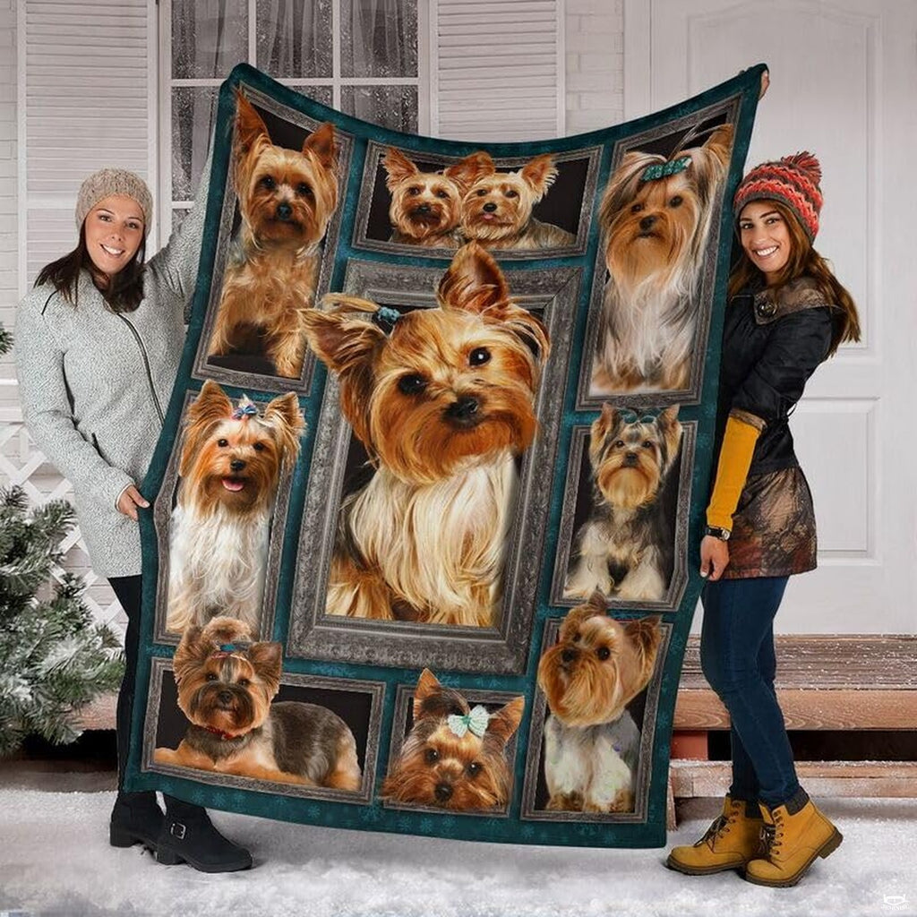 Yorkie dog gallery graphic blanket spread across floor play area