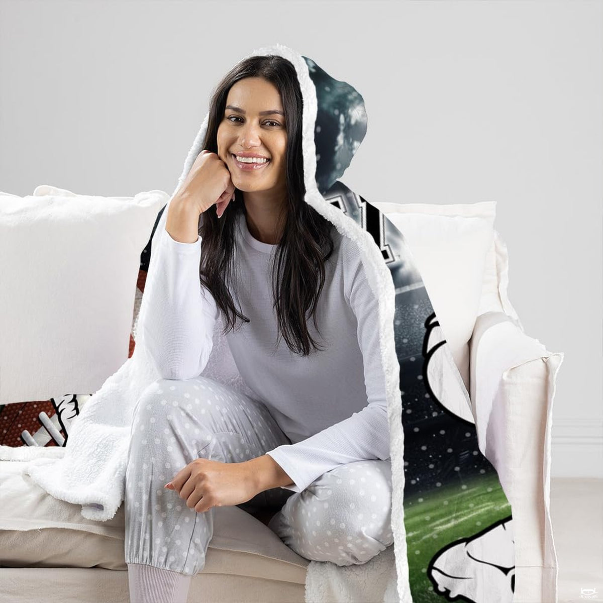 Lifestyle room setting featuring football player throw blanket accenting teen sports bedroom