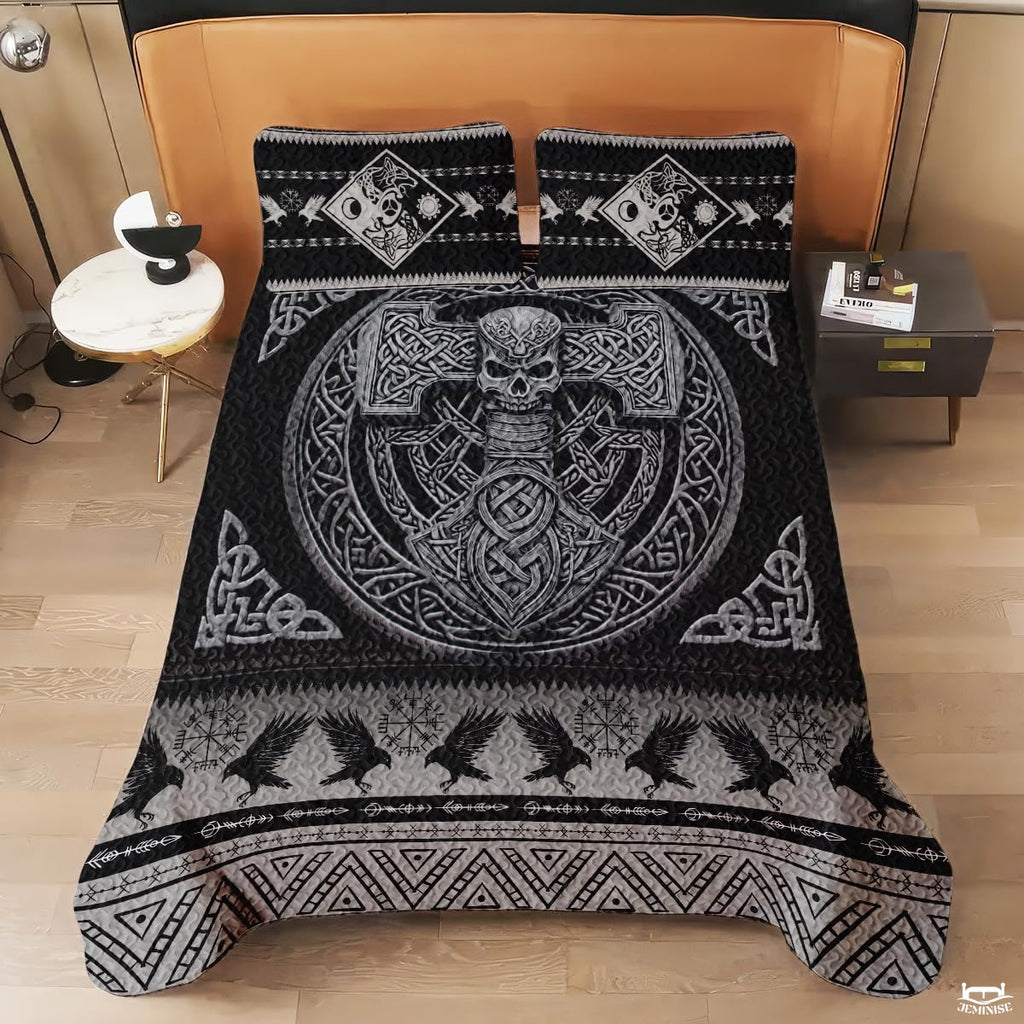 Norse Mythology Mjolnir with Skull Within Circular Celtic Quilt