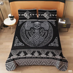 Norse Mythology Mjolnir with Skull Within Circular Celtic Quilt