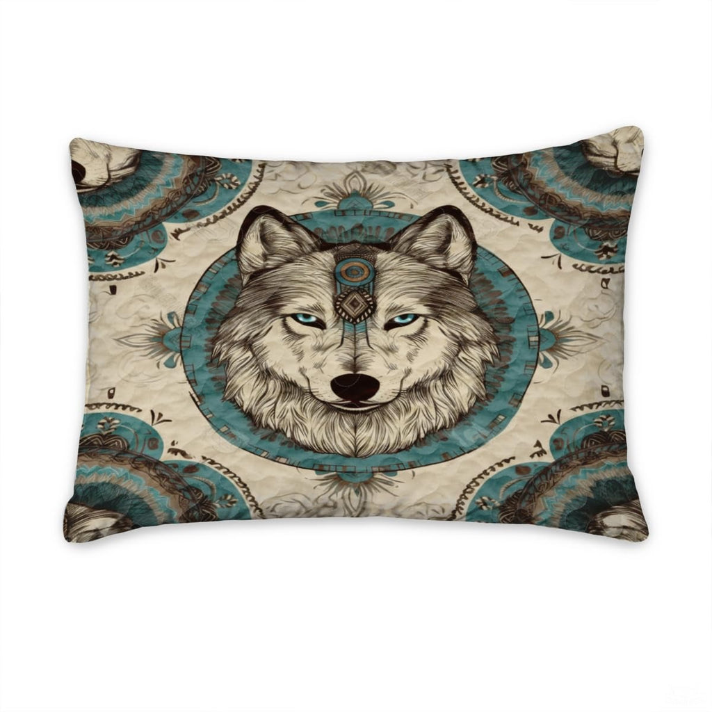 Custom Native American Inspired Wolf Head Inside Circular Frame Comforter