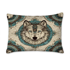 Custom Native American Inspired Wolf Head Inside Circular Frame Comforter