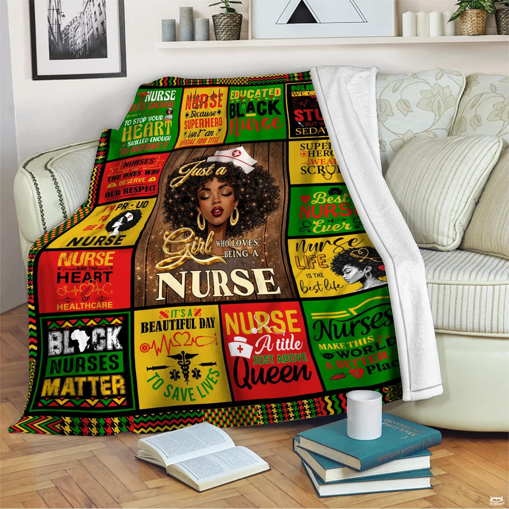 Black nurse appreciation patchwork design with pan-African panels and medical emblems, view 8.