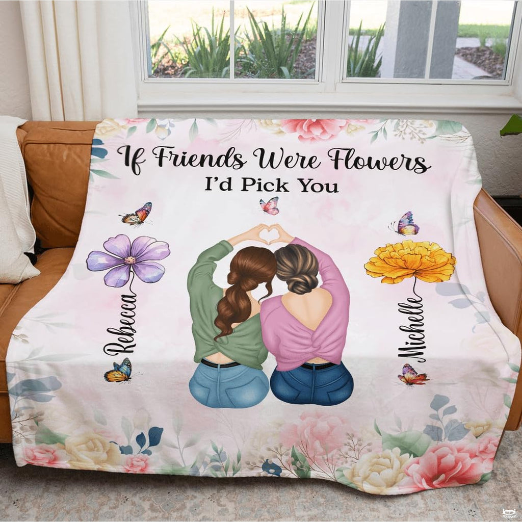 Overhead view of best friend bedding set highlighting watercolor heart motif and leafy vines.
