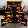 Four cute black blue and golden baby dragons with large eyes