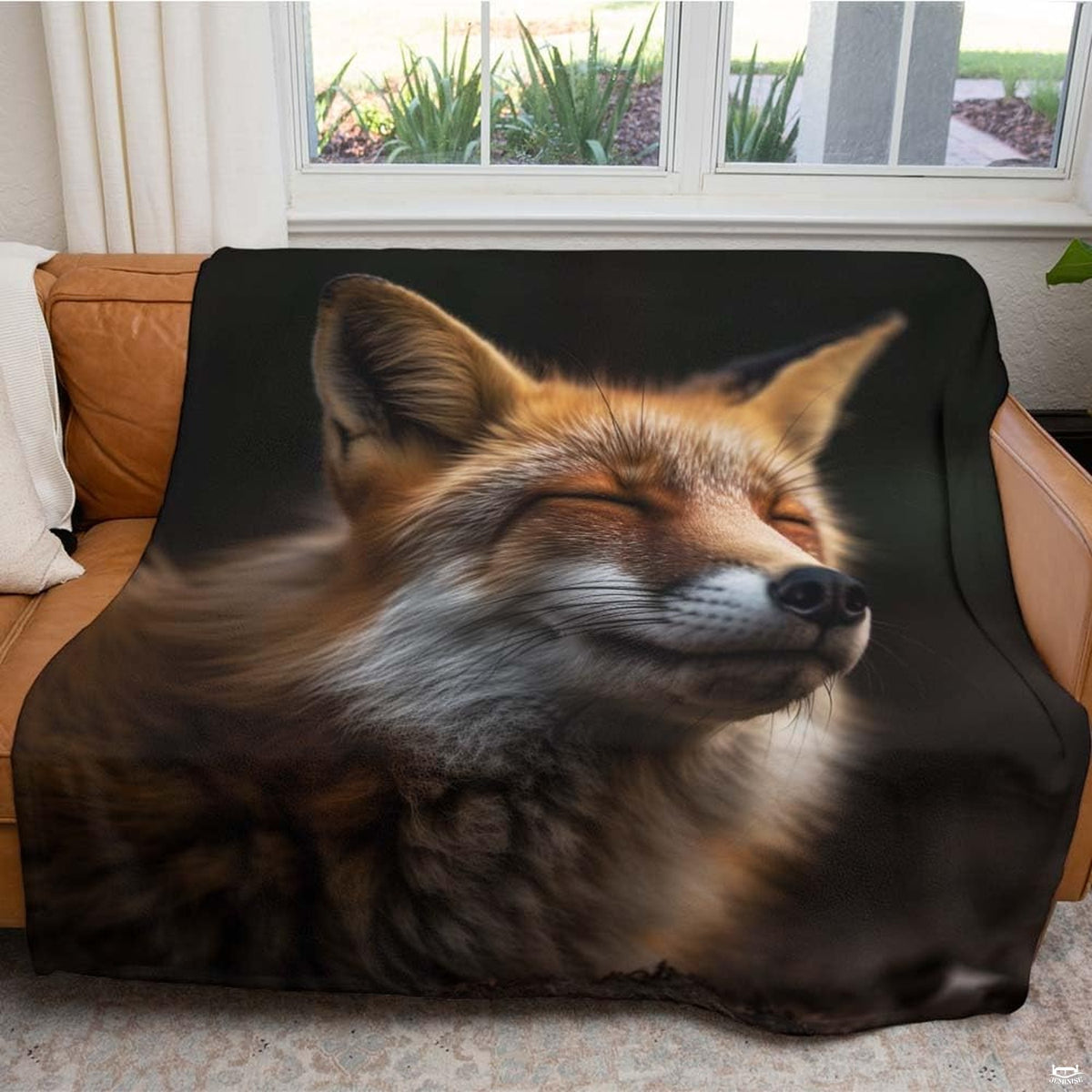 Mr fox bedding set showing rich rust orange and creamy white woodland artwork in a bedroom setting.