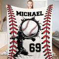 Baseball sports theme crib bedding set with red seam borders and athletic catcher silhouette.