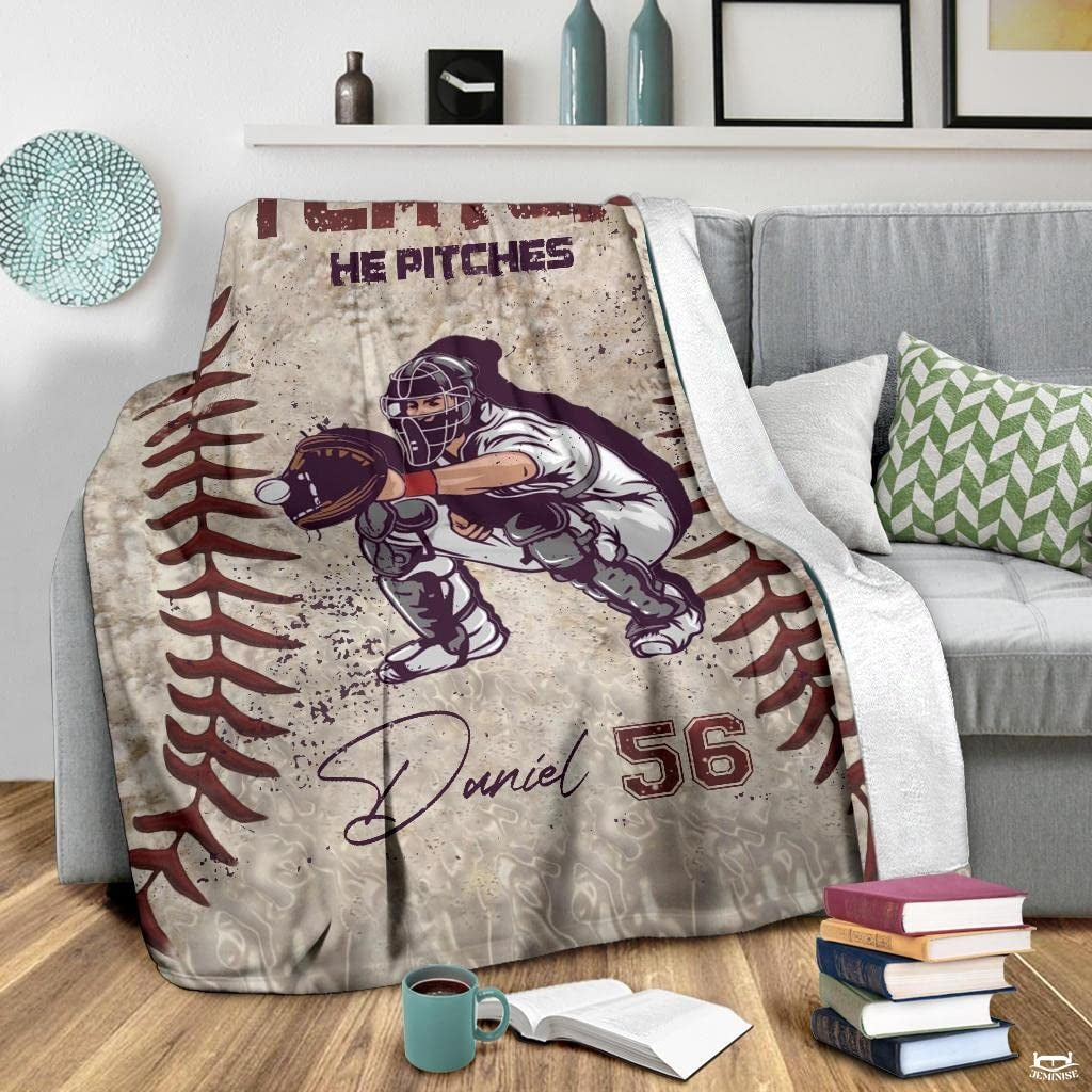Custom Name Catcher Batter Baseball Baseball Throw, Baseball Blanket Gift Baseball Bedding Gift for Adult, Christmas New Years Gift for Baseball Player, Pitcher Gift (Baseball Design 17)
