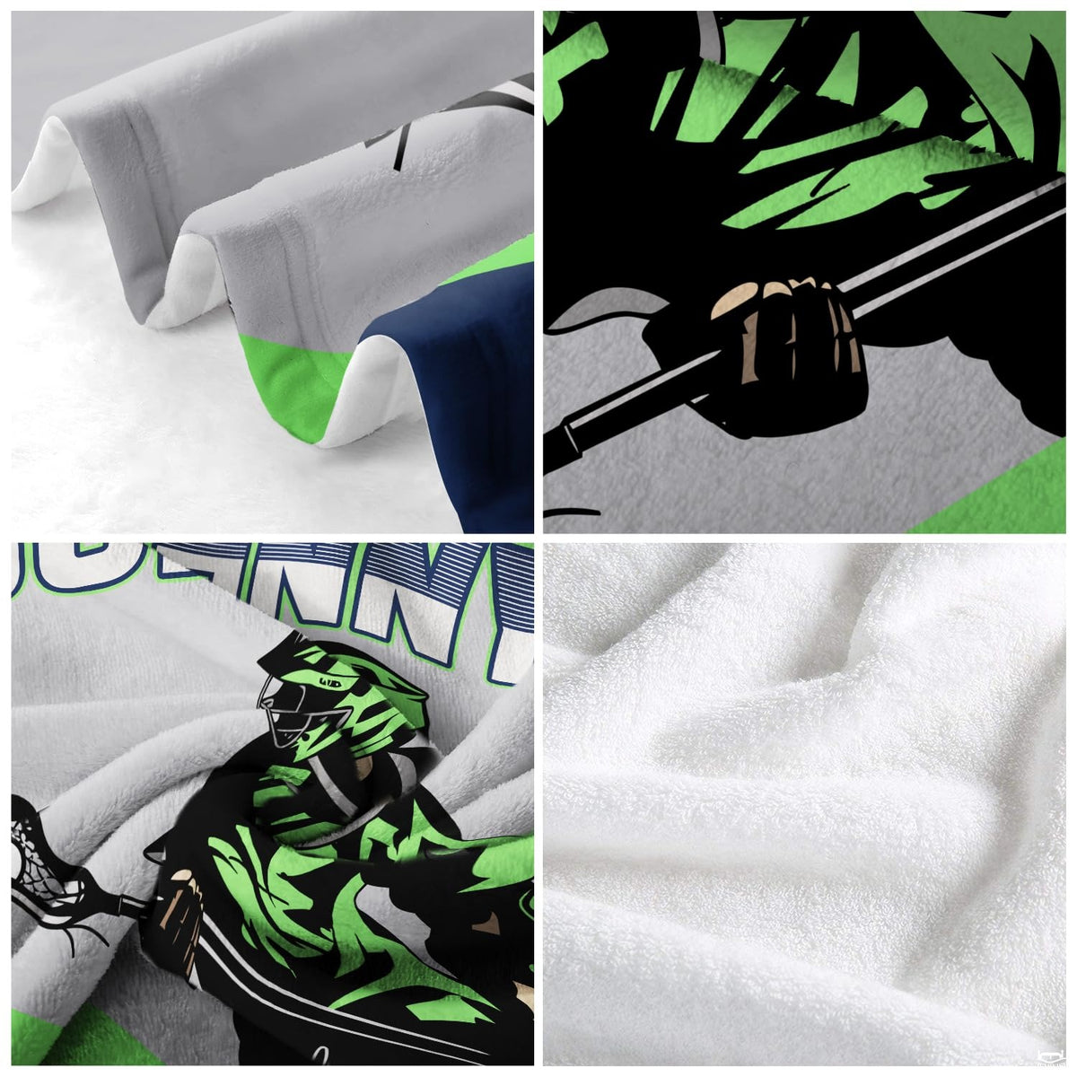 Athletic lacrosse blanket styled over living room armchair