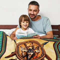 Native American print bedding sets featuring wolves in a dreamcatcher hoop on thematic accent parchment tones.