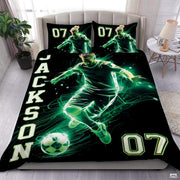 Custom Neon Green Soccer Player Artwork Comforter Set, Boys Room Decor