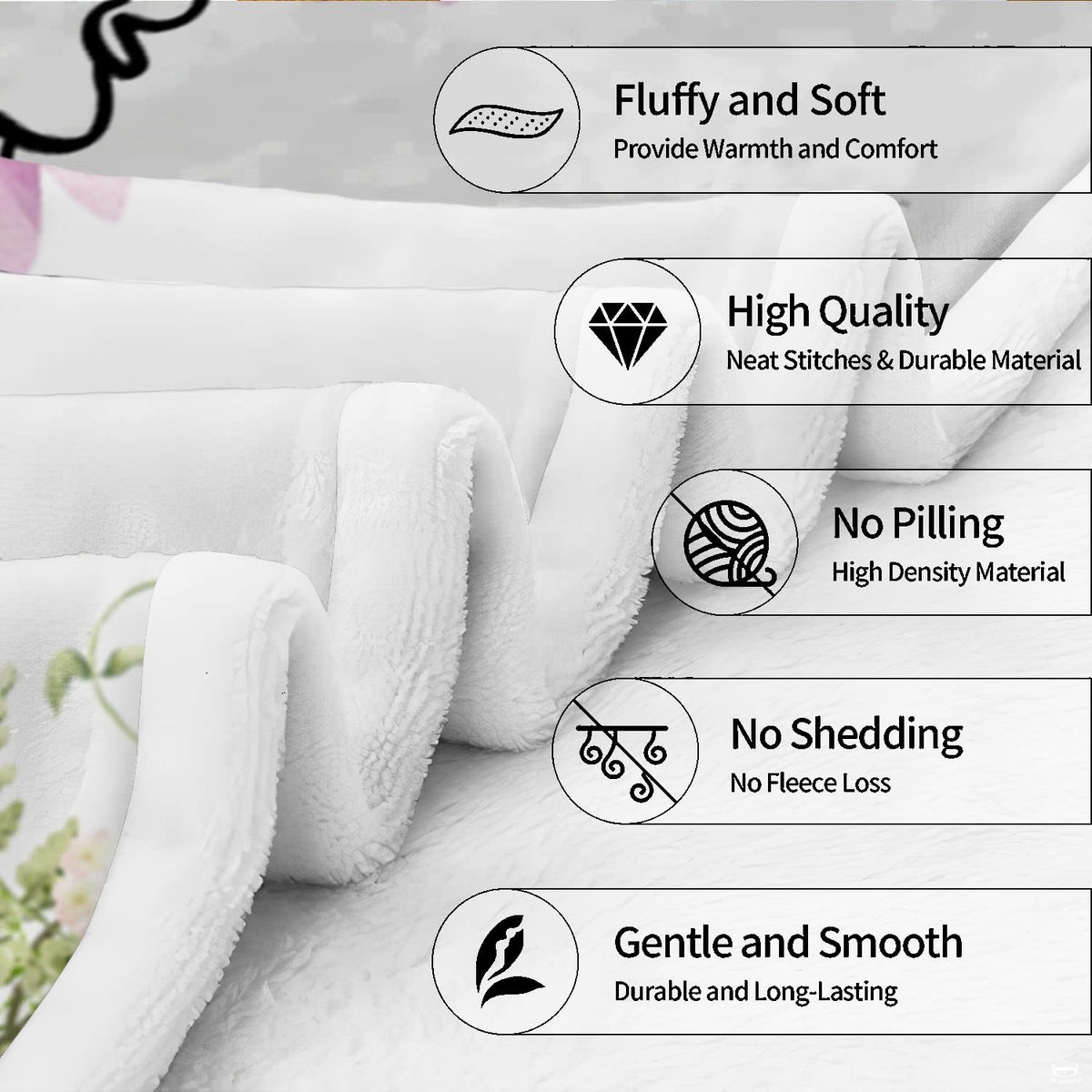 Airy off-white bedroom styling highlighting botanical garden illustrations across the bed top.