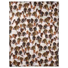 Papillon dog breed collage blanket featuring all-over photo pattern of butterfly-eared dogs.
