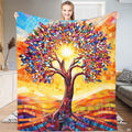 Stained glass bed aesthetic showcasing a vibrant tree of life mosaic pattern in vivid jewel tones.