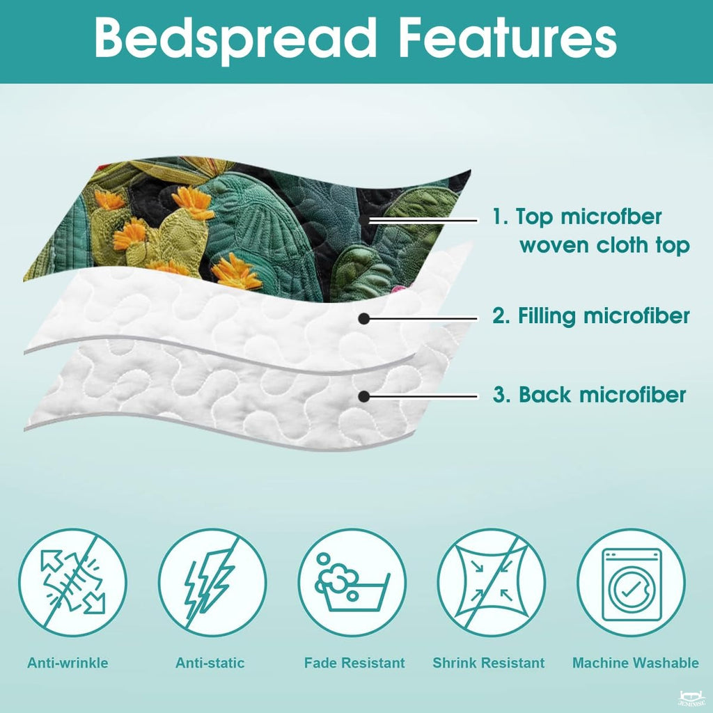 Personalized Flowering Cactus & Succulent Garden Quilt Set - Design 5