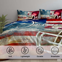 Custom Football Helmet on American Flag Vintage Comforter