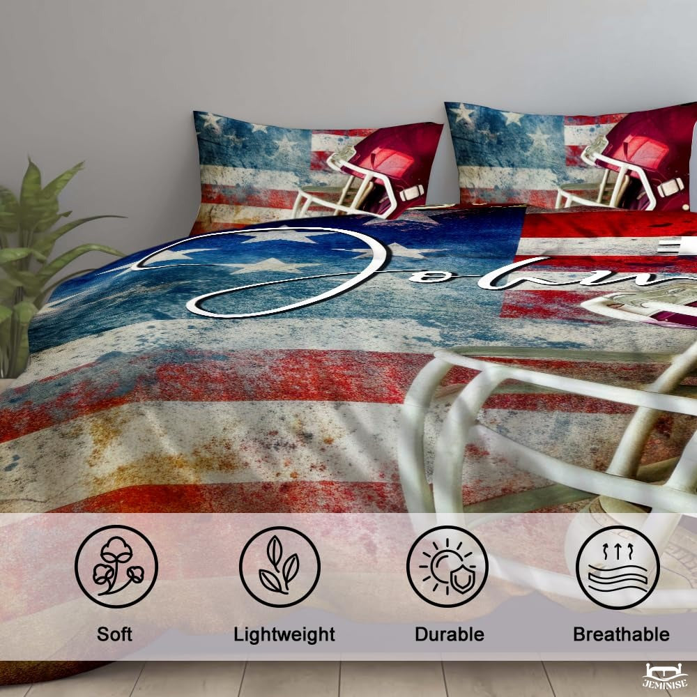 Custom Football Helmet on American Flag Vintage Comforter