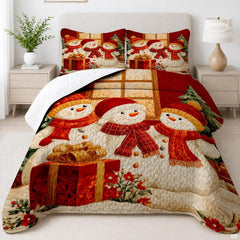Overhead perspective of holiday Christmas bed sheets art with rustic windowpane backdrop pattern.