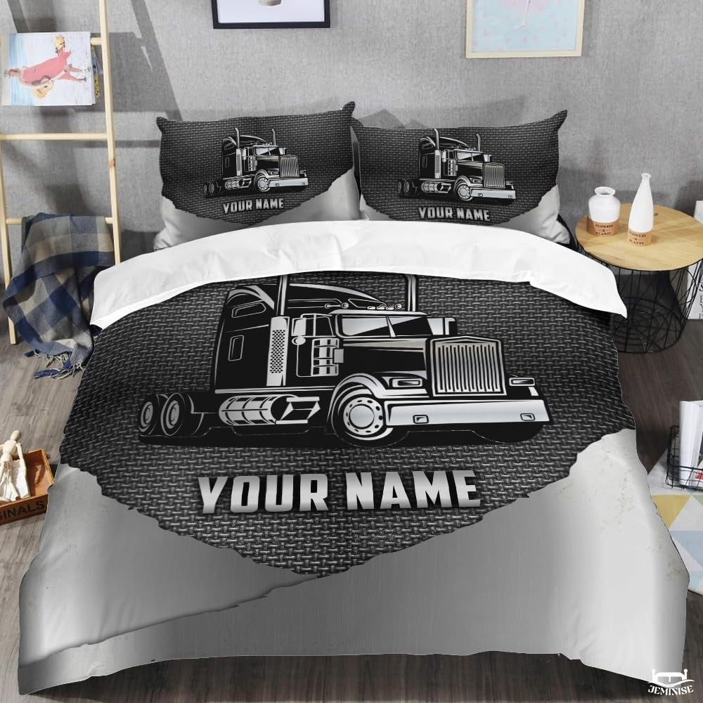 Custom Trucking Semi Truck on Textured Metallic Background Comforter