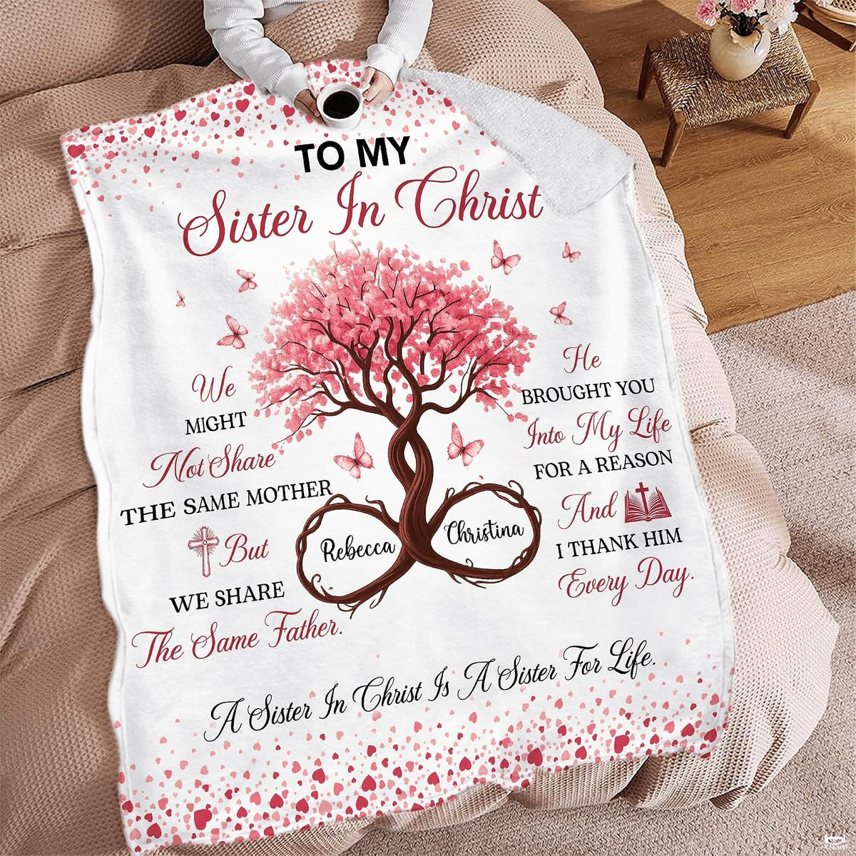 Cherry blossom throw pillow motif featuring fluttering pink butterflies and branch artwork.